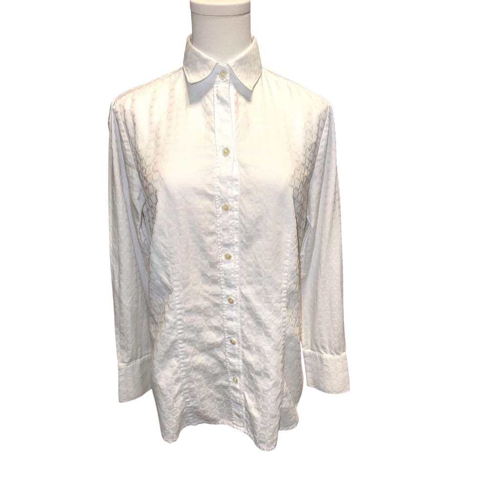 Hinson Wu White Tonal‎ Checkered Jacquard Cotton Button Up Shirt Womens Size 4